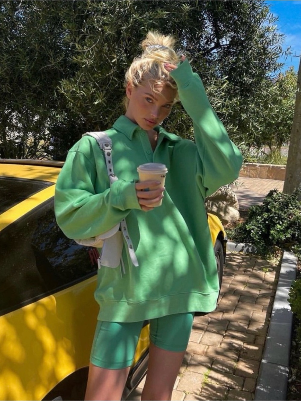 TnAction Cozy Boyfriend Polo Fleece Sweatshirt in Nature Green
